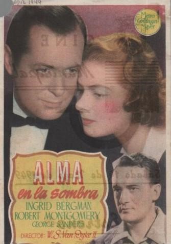 PROGRAMA DE CINE: ALMA EN LA SOMBRA PUBLICIDAD CINE MUNICIPAL CADIZ 1949