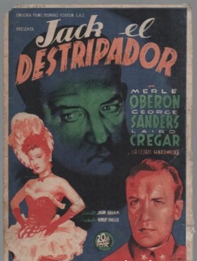 PROGRAMA DE CINE: JACK EL DESTRIPADOR. PUBLICIDAD CINE MUNICIPAL CADIZ 1947