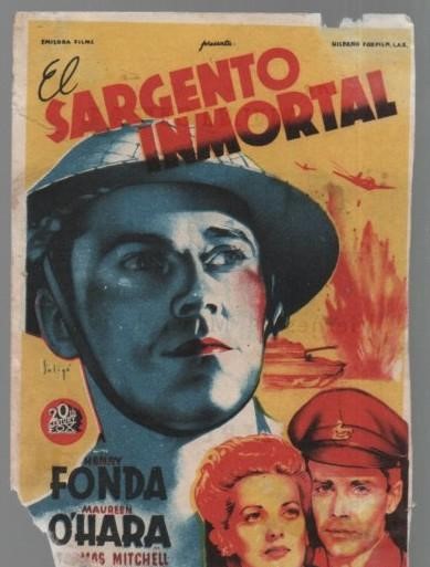 PROGRAMA DE CINE: EL SARGENTO INMORTAL. PUBLICIDAD CINE MUNICIPAL CADIZ 1947