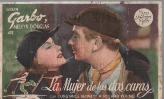 PROGRAMA DE CINE: LA MUJER DE LAS DOS CARAS. PUBLICIDAD CINE GADES CADIZ 1945