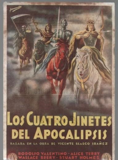 PROGRAMA DE CINE: LOS CUATRO JINETES DEL APOCALIPSIS. PUBLICIDAD CINE MUNICIPAL CADIZ 1946