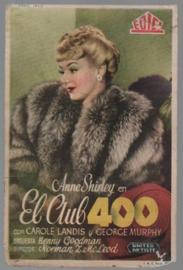PROGRAMA DE CINE: EL CLUB 400. PUBLICIDAD CINE GADES CADIZ 1945