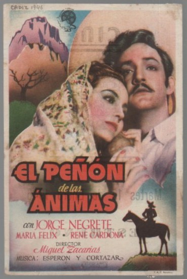 PROGRAMA DE CINE: EL PEÑÓN DE LAS ÁNIMAS. PUBLICIDAD CINE MUNICIPAL CADIZ 1946