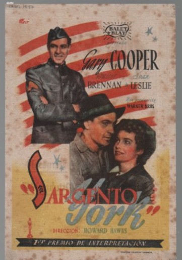 PROGRAMA DE CINE: SARGENTO YORK. PUBLICIDAD CINE GADES CÁDIZ 1947