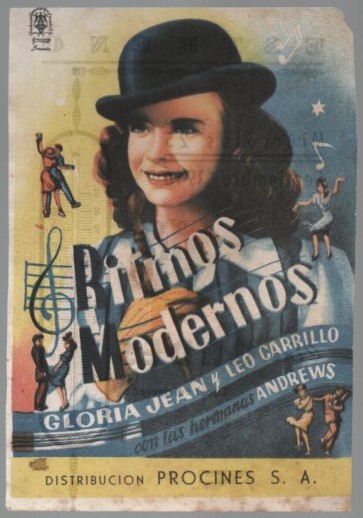 PROGRAMA DE CINE: RITMOS MODERNOS. PUBLICIDAD CINE GADES CADIZ 1946