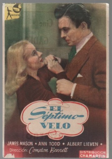 PROGRAMA DE CINE: EL SEPTIMO VELO. PUBLICIDAD CINE GADES CADIZ 1948