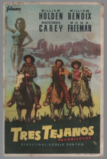 PROGRAMA DE CINE: TRES TEJANOS. PUBLICIDAD TEATRO ANDALUCIA CADIZ 1956
