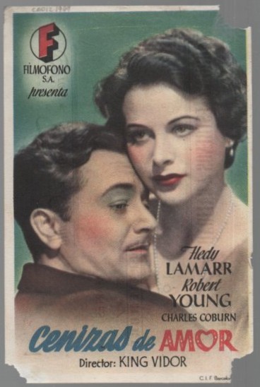 PROGRAMA DE CINE: CENIZAS DE AMOR. PUBLICIDAD GRAN TEATRO FALLA CADIZ 1949