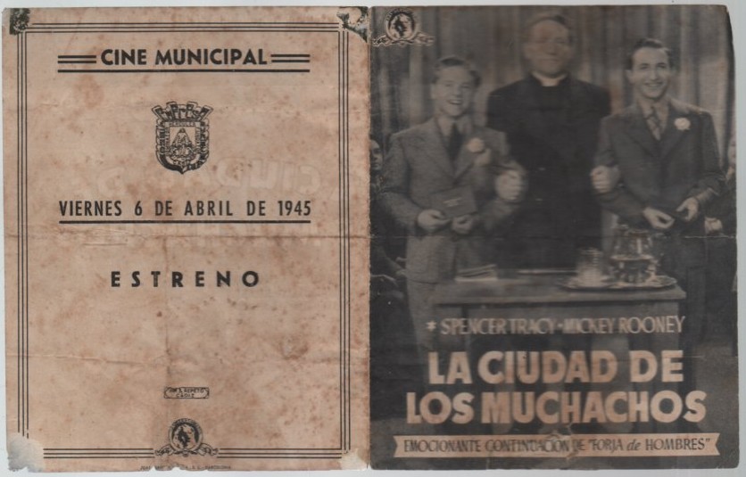 PROGRAMA DOBLE DE CINE: LA CIUDAD DE LOS MUCHACHOS. CINE MUNICIPAL ABRIL 1945 CADIZ