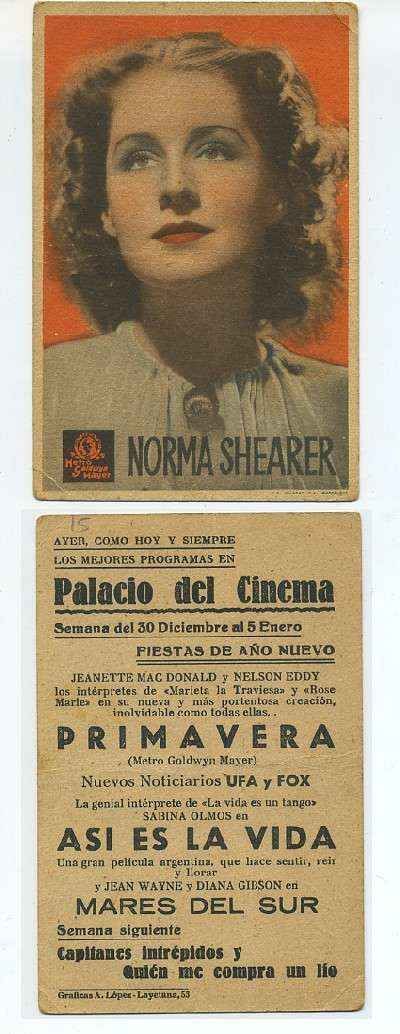 PROGRAMA DE CINE-POSTAL:NORMA SHEARER