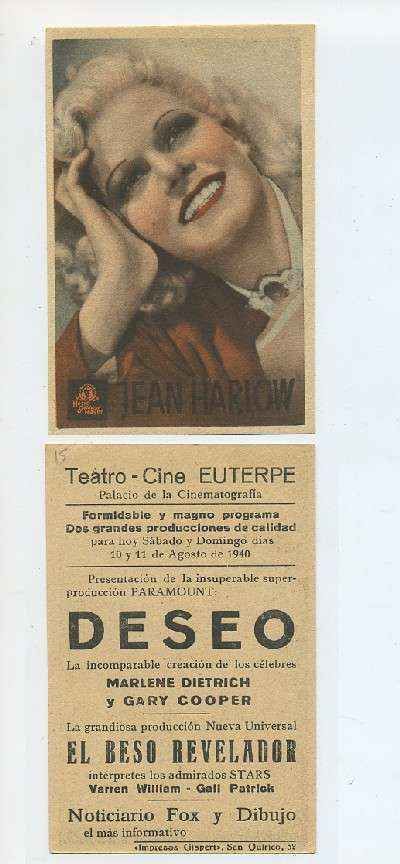 PROGRAMA DE CINE-POSTAL: JEAN HARLOW