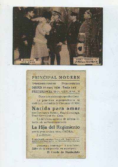 PROGRAMA DE CINE-TARJETA-LA HIJA DEL REGIMIENTO