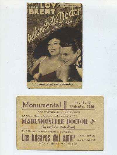 PROGRAMA DE CINE-TARJETA-MADEMOISELLE DOCTOR ( LA RIVAL DE MATA-HARI )