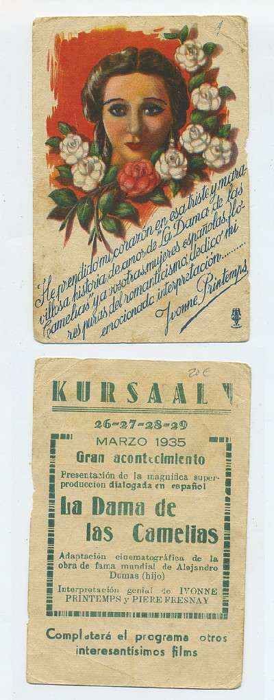 PROGRAMA DE CINE-TARJETA-LA DAMA DE LAS CAMELIAS