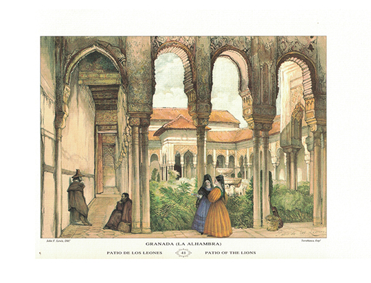 LITOGRAFIA (REPRODUCCION) GRANADA - LA ALHAMBRA. PATIO DE LOS LEONES Nº 41.
