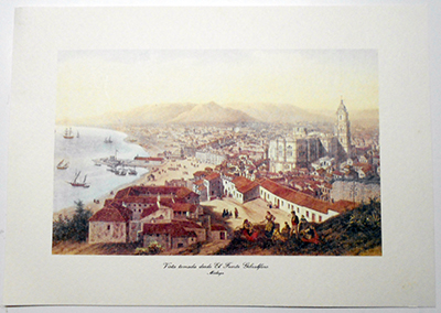 LITOGRAFIA (REPRODUCCION) MALAGA - VISTA TOMADA DESDE EL FUERTE GIBRALFARO.