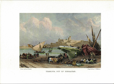 LITOGRAFIA (REPRODUCCION) TARIFA (CADIZ) TERRIFFA GUT OF GIBRALTAR.