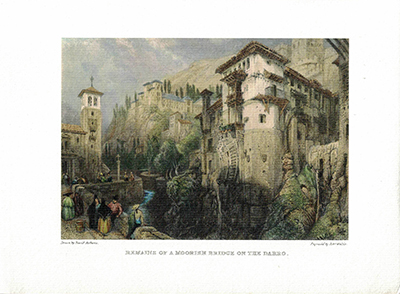 LITOGRAFIA (REPRODUCCION) GRANADA. REMAINE OF A MOORISH BRIDGE ON THE DARRO.