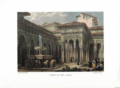 LITOGRAFIA (REPRODUCCION) GRANADA. COURT OF THE LIONS.
