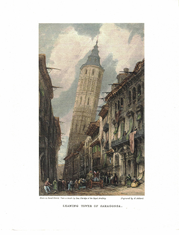 LITOGRAFIA (REPRODUCCION) ZARAGOZA, LENING TOWER OF ZARAGOSSA.