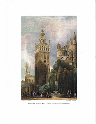 LITOGRAFIA (REPRODUCCION) SEVILLA, MOORISE TOWER AT SEVILLE CALLED THE GIRALDA.